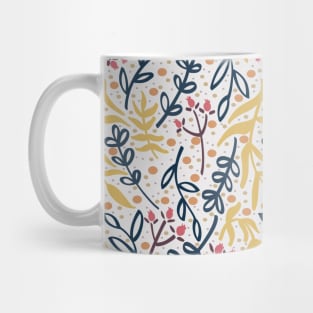 Botanicals and Dots - Hand drawn Design - Pink, Yellow, Navy Blue Mug